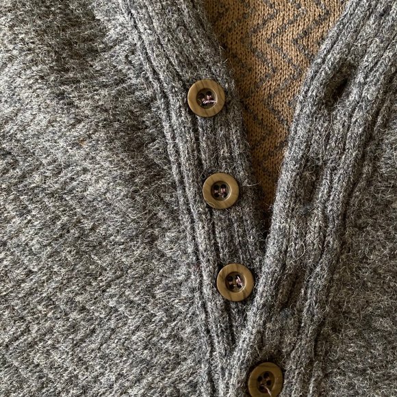 VTG Henry Grethel Herringbone Knit Wool Blend Relax Fit Grey Pullover M 4-Button - Picture 7 of 16